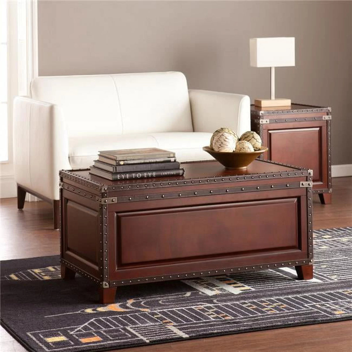 40 in. Solid Wood & Metal Rectangular Coffee Table, Brown E28914