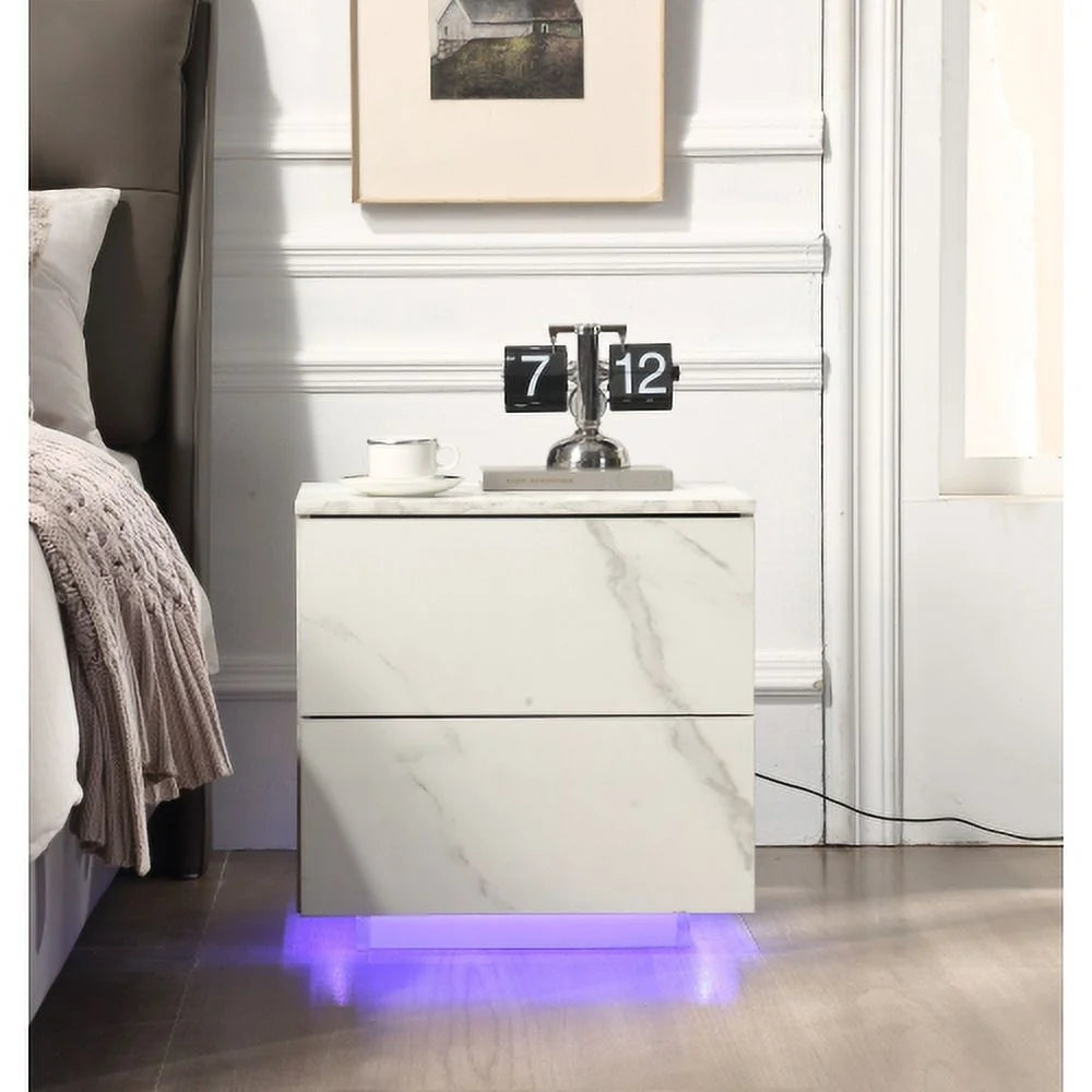 White 2 Drawer LED Nightstands I782569