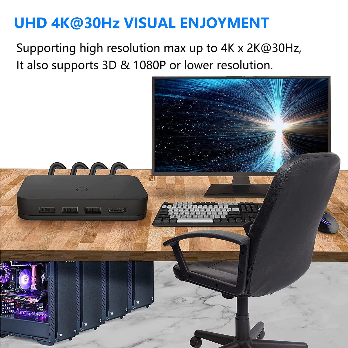 HDMI KVM Switch 4 Port with 4 HDMI Cables, 3 USB 2.0 Hub, 4K@30Hz R897319