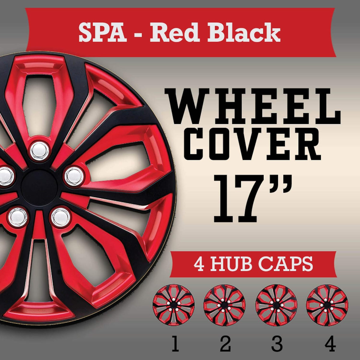 Set of 4 17 Wheel Cover Red and Black ABS B247615