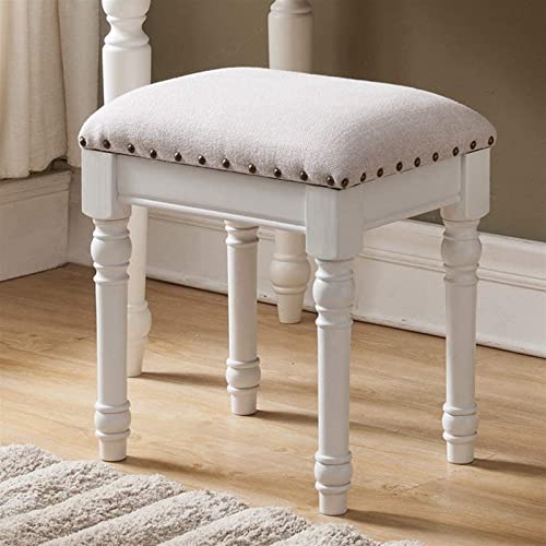 White Wood Vanity Stool T9246