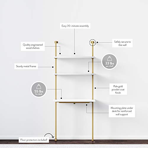 White/Gold Brass 2-Shelf Wall Mount Desk N544883