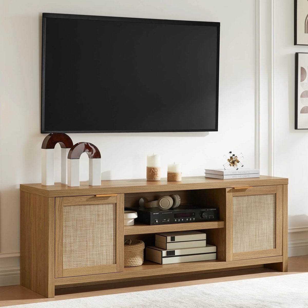 Farmhouse Rattan TV Stand, Weathered Oak D963523