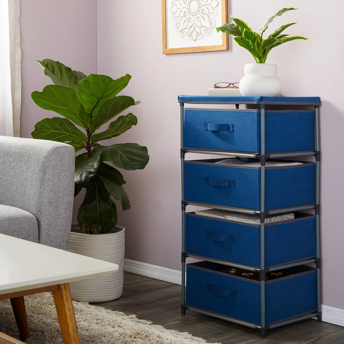 4-Tier Tall Dresser with Drawers Navy Blue H269