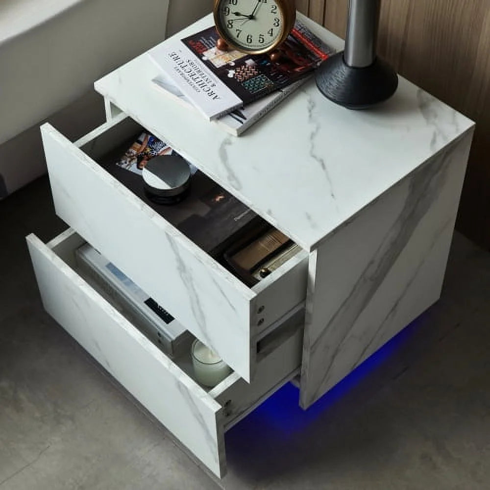White 2 Drawer LED Nightstands I782569