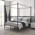 Queen Size Black Metal Canopy Bed Frame with Headboard and Footboard E752440
