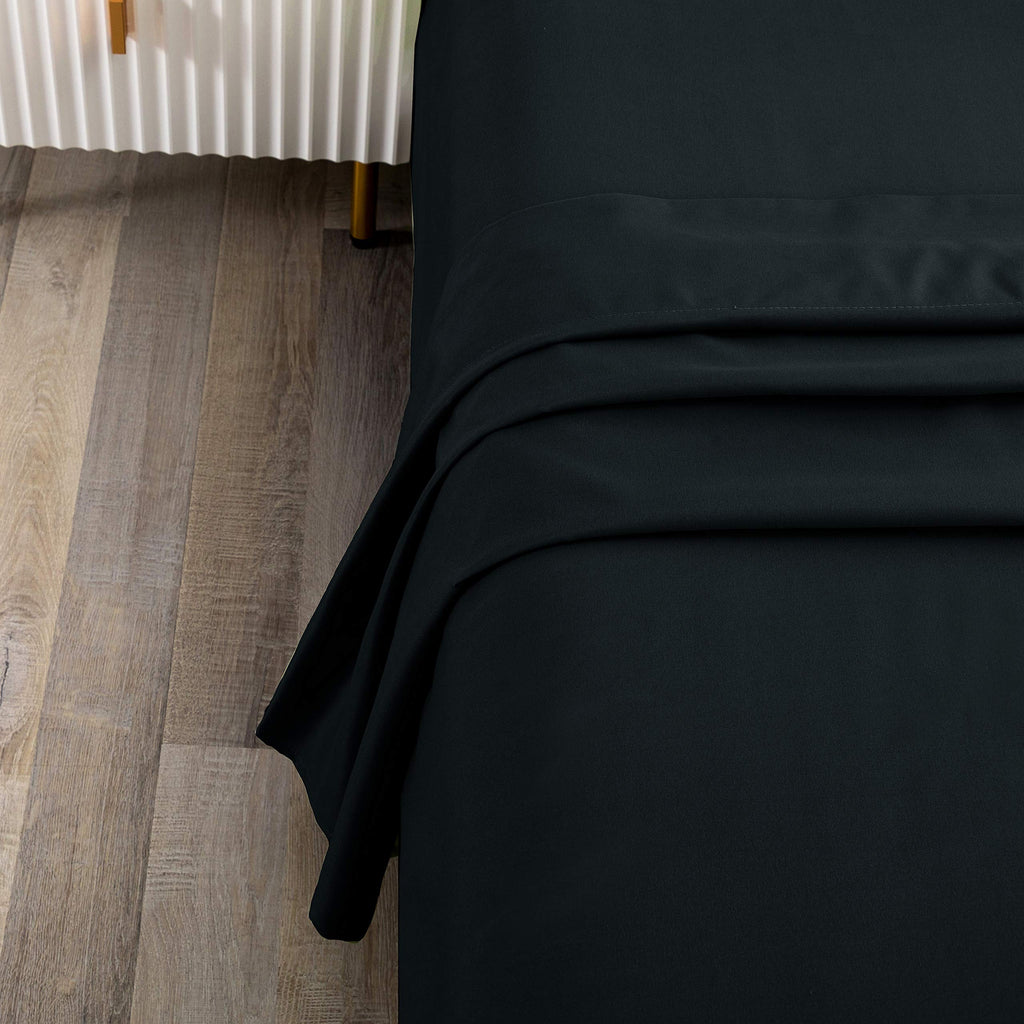 Queen Size Flat Sheet Black Microfiber A697993