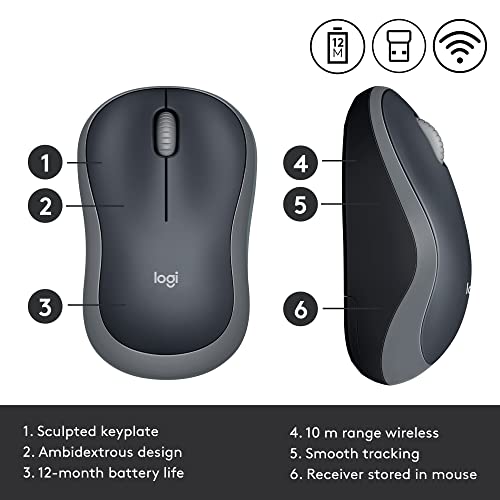 Wireless Mouse with USB Receiver - Swift Grey H2858