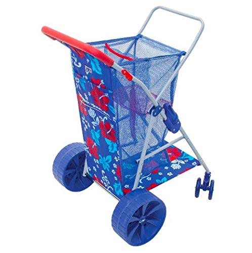 Folding Beach Cart Hawaiian Print Blue with Red Accent Holds 4 Beach Chairs M272612