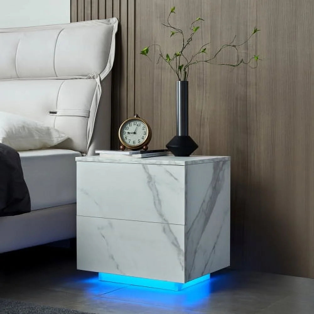 White 2 Drawer LED Nightstands I782569