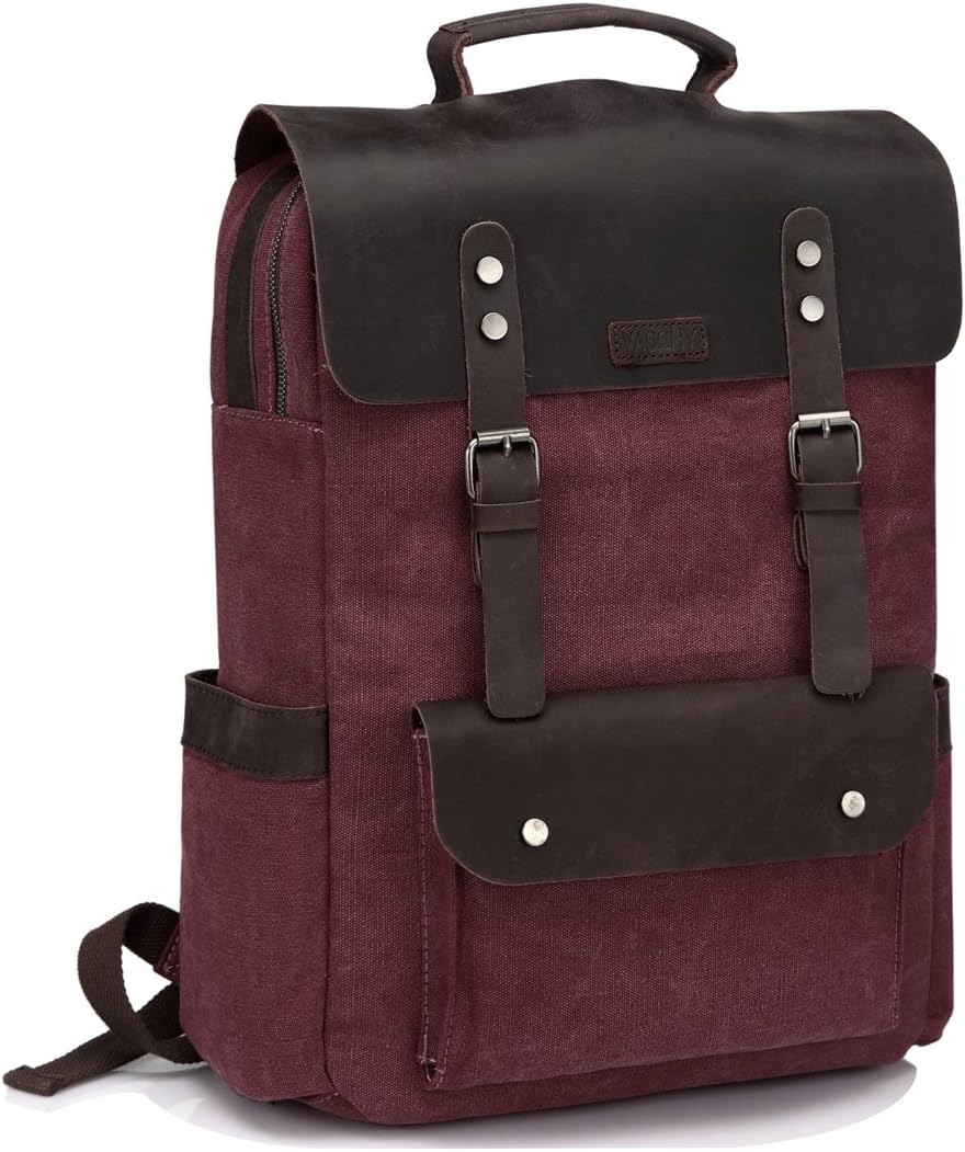 Leather Canvas Laptop Backpack Rucksack V888
