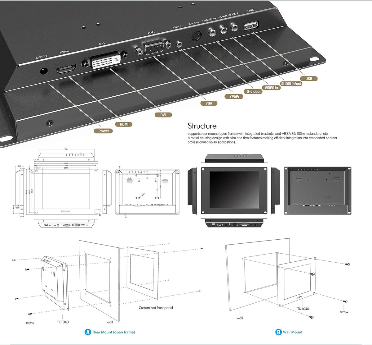10.4" 5-Wire Resistive 4:3 HDMI Open Frame Touch Screen Y9127