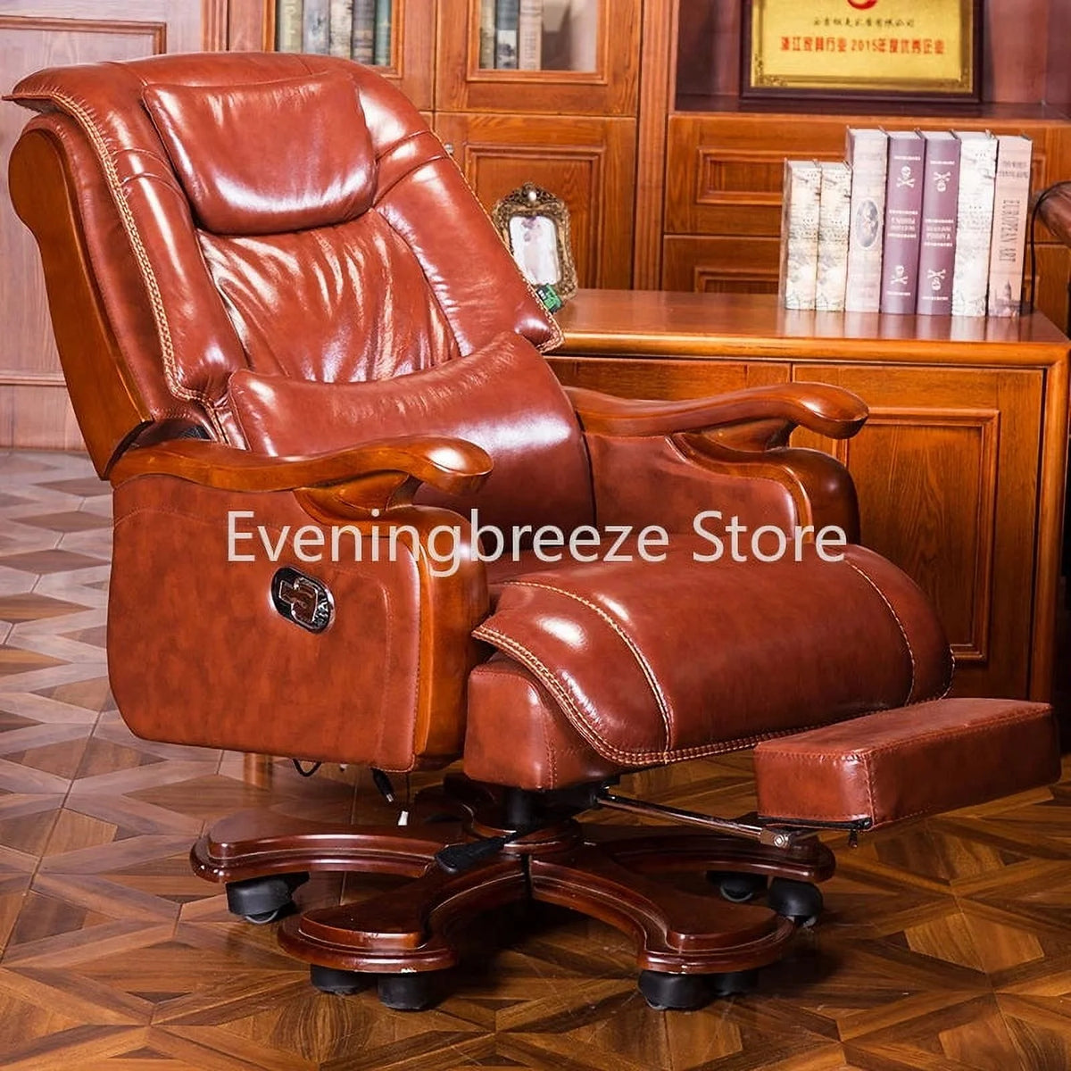 Leather Swivel Recliner Chair with Footrest O383860