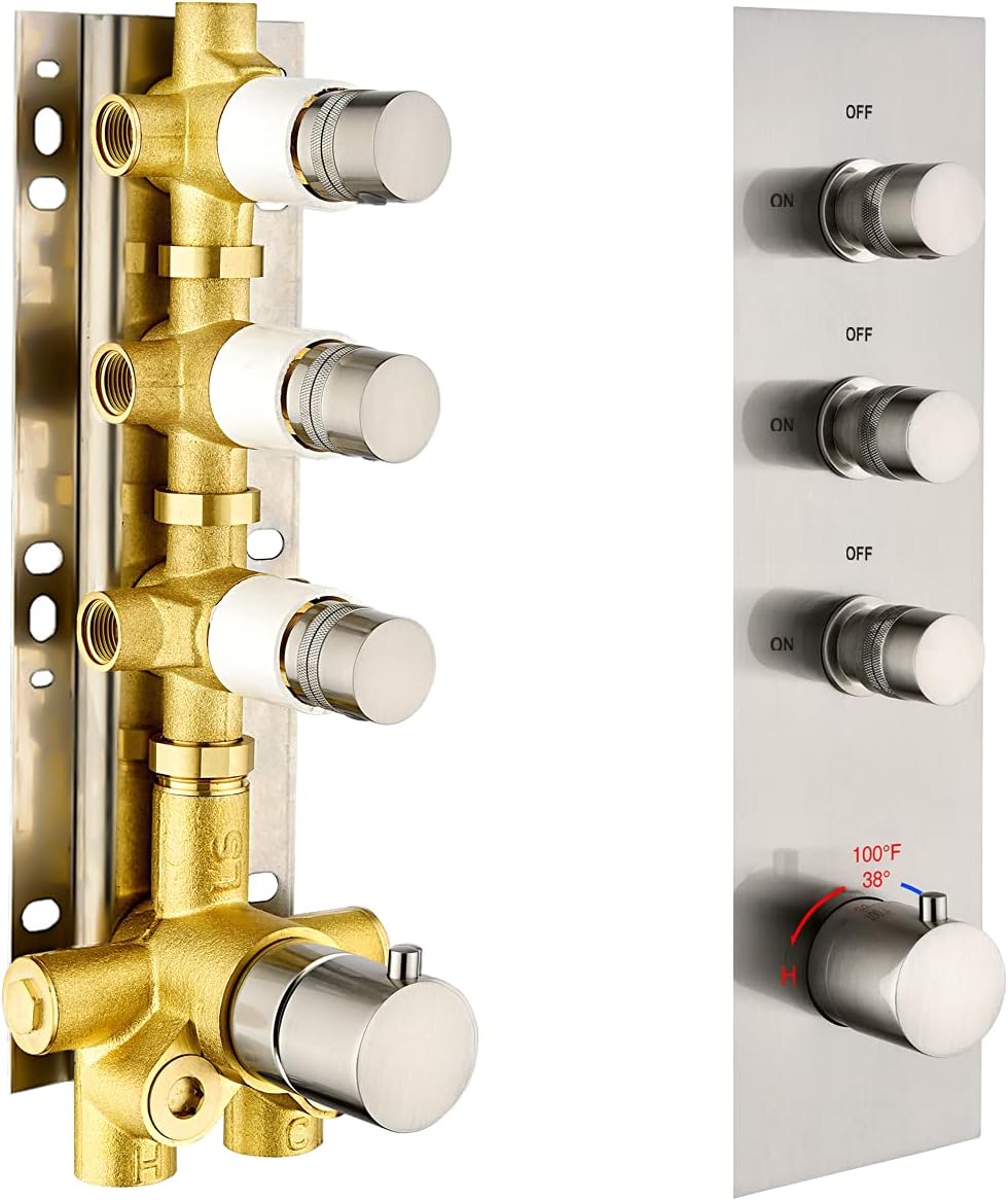 Matte Black Solid Brass Shower Diverter Thermostatic Mixer Valve with Trim W37742