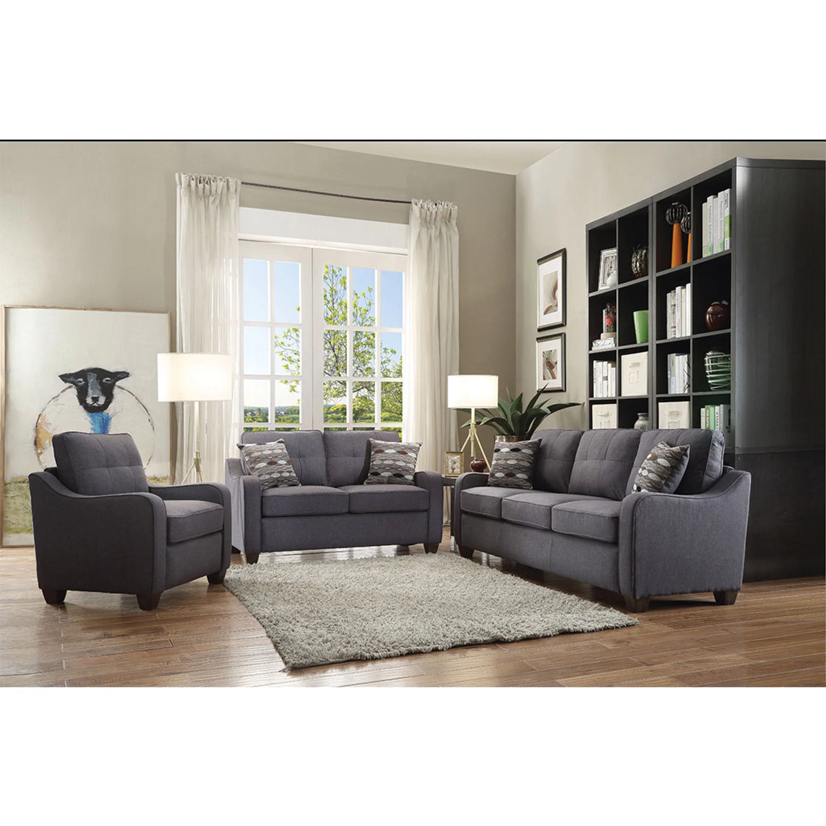 Gray Linen Sofa with 2 Pillows L735159