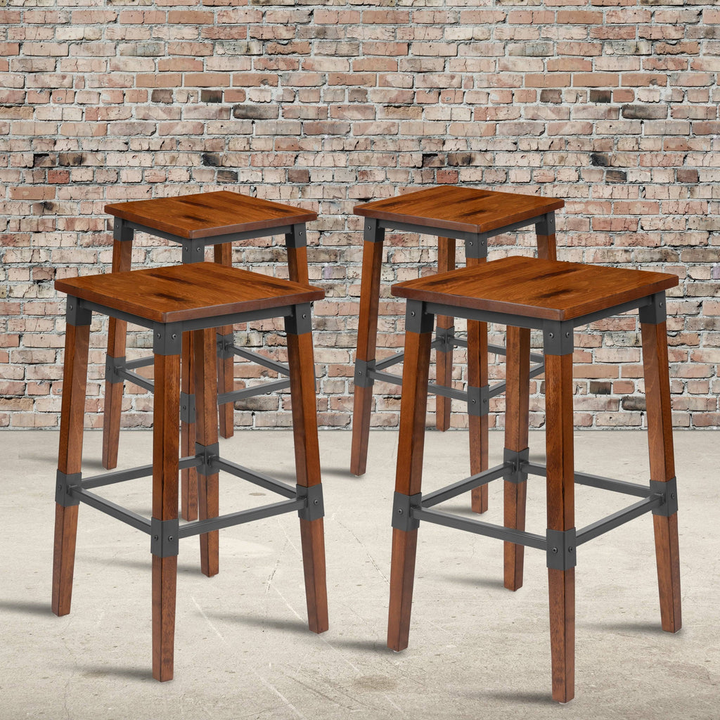 4 Pack Backless Wood Barstool J69568