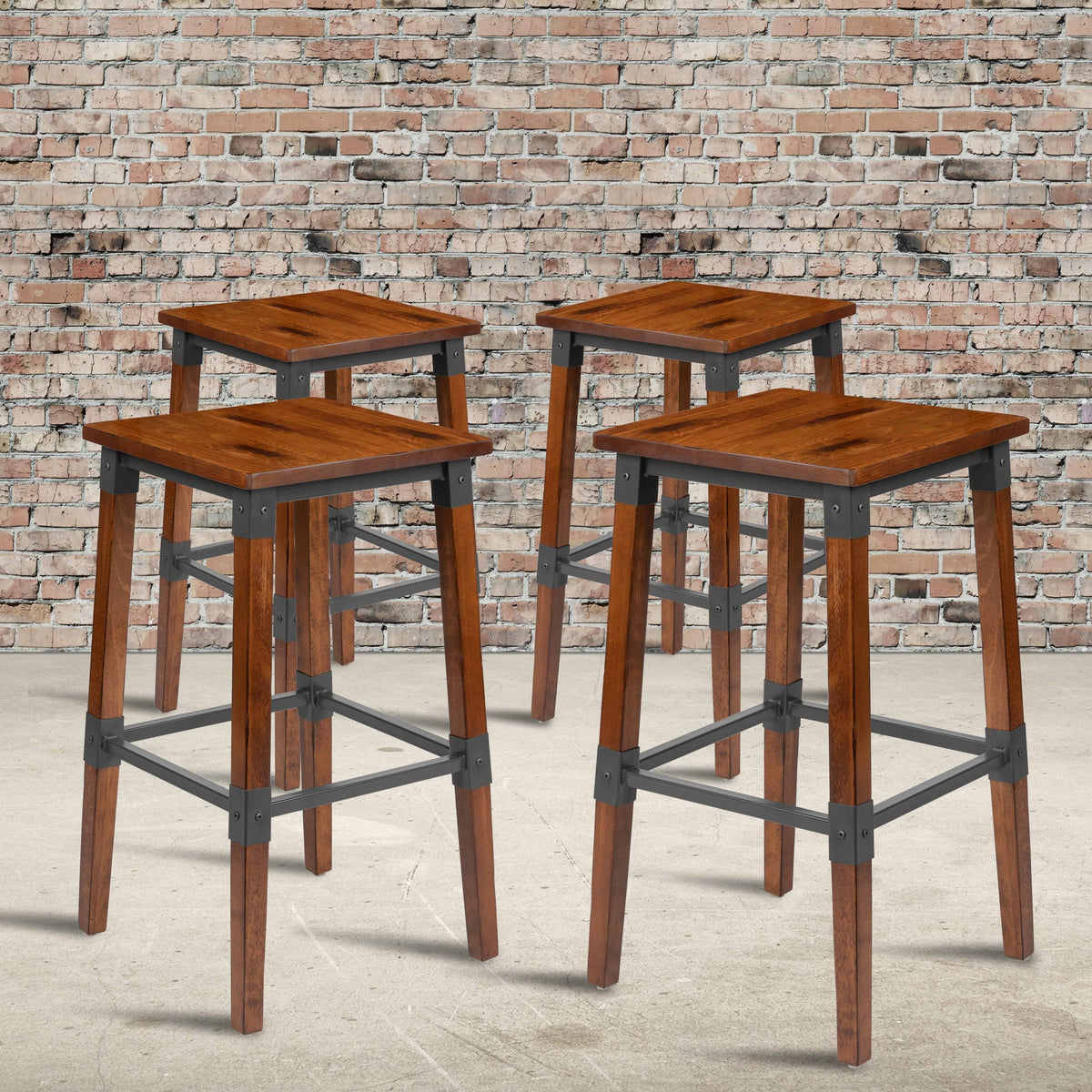4 Pack Backless Wood Barstool J69568