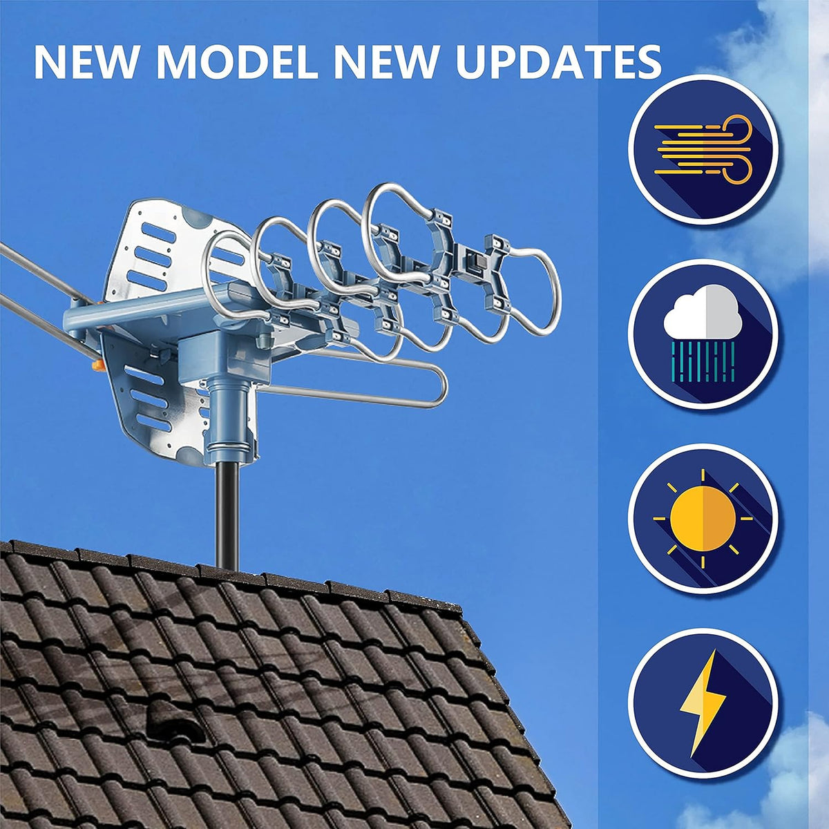 Digital Outdoor TV Antenna with Mount Pole 4K 1080p 150 Miles Range B57211