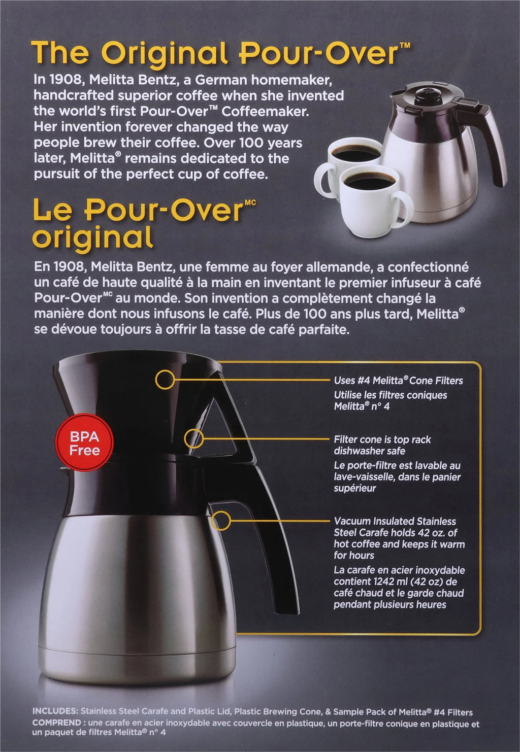 Pour-Over Coffee Brewer & Stainless Steel Carafe Set with Coffee Filters G2356
