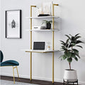 White/Gold Brass 2-Shelf Wall Mount Desk N544883