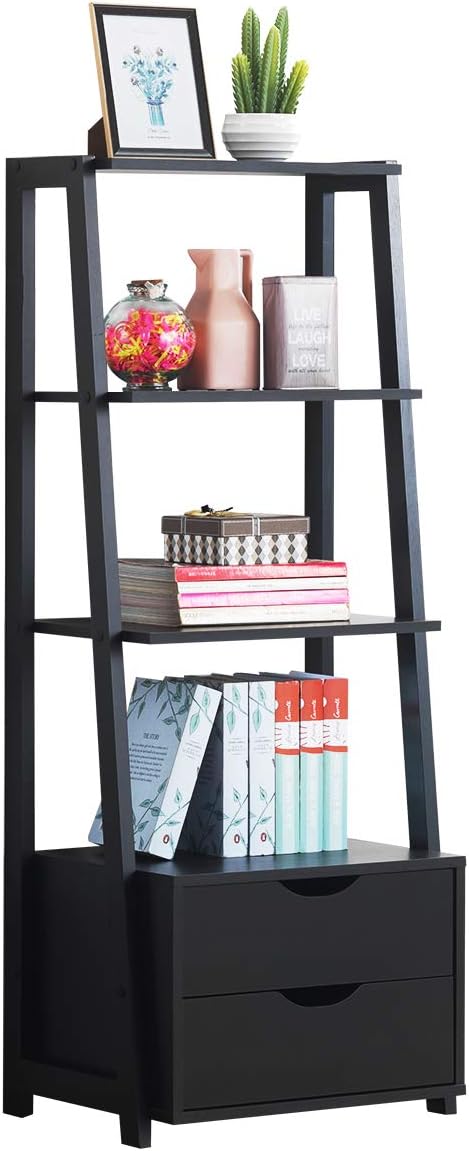 Free Standing 4-Tier Bookshelf with 2 Storage Drawers N21191