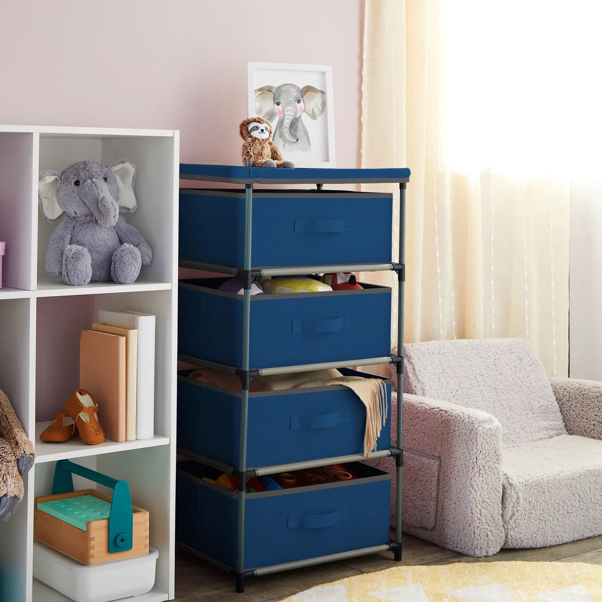 4-Tier Tall Dresser with Drawers Navy Blue H269