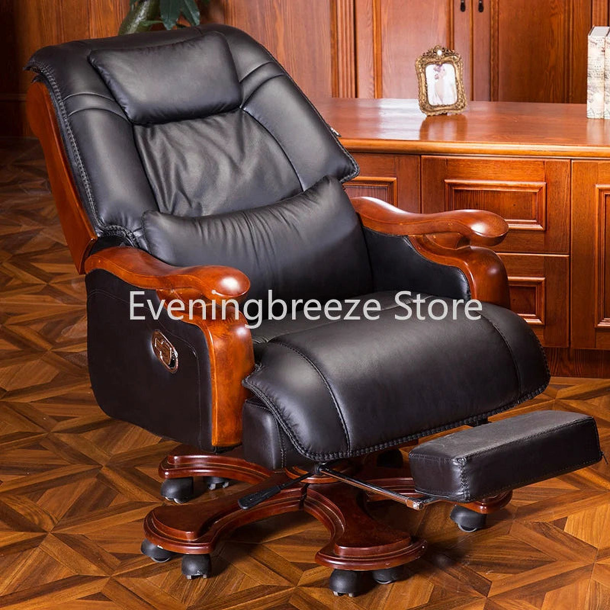Leather Swivel Recliner Chair with Footrest O383860
