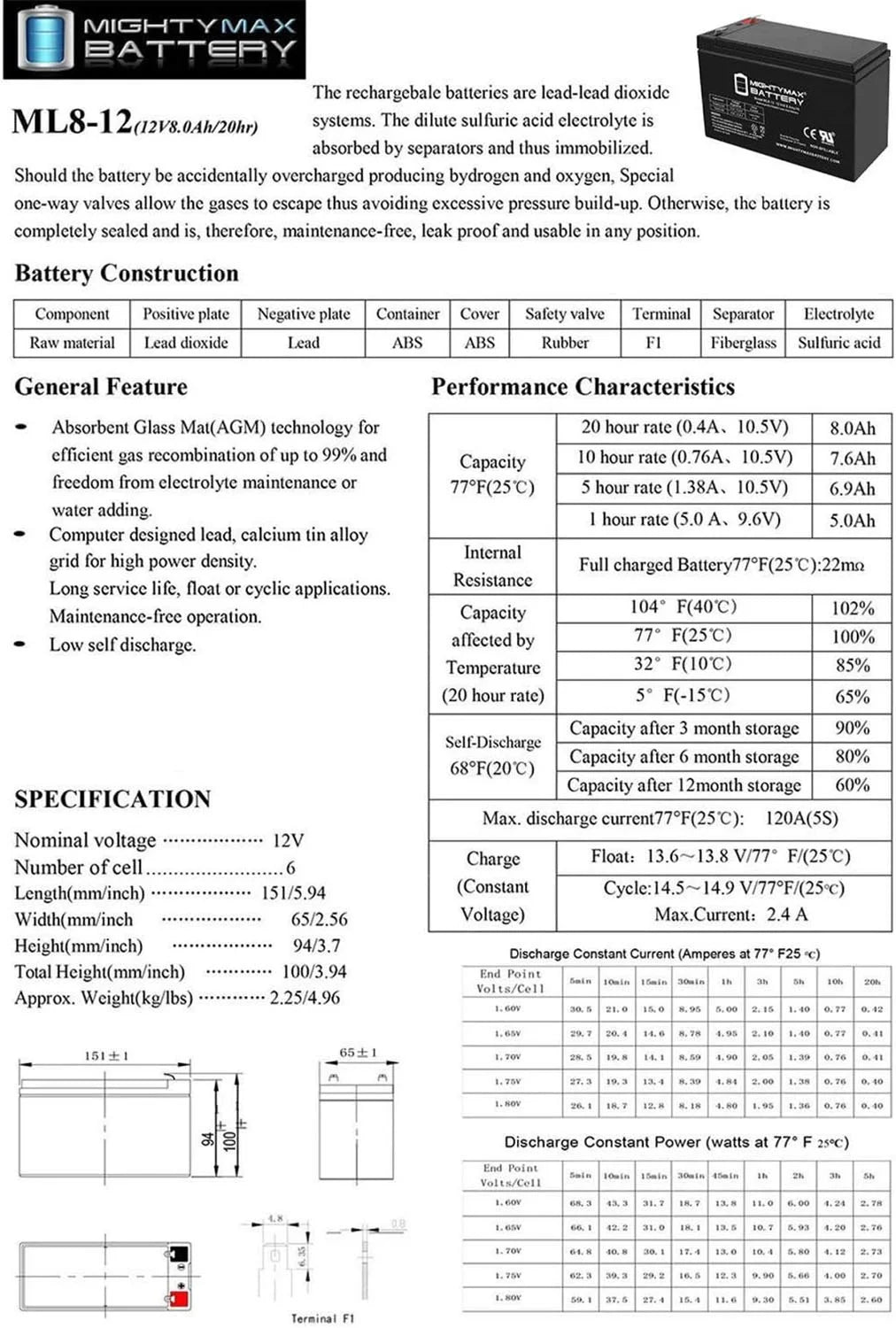 12V 8AH SLA Battery with Charger N881611