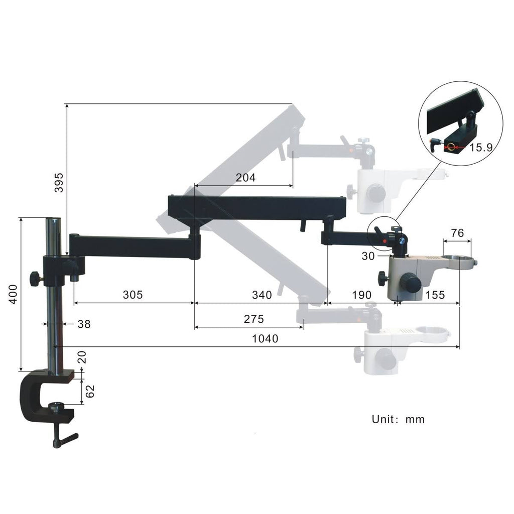 7-45X Stereo Microscope with Articulate Arm and LED Ring Light and Camera L5808