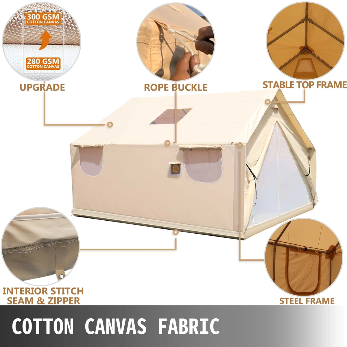 Canvas Wall Tent 10x12ft with Stove Hole P48324
