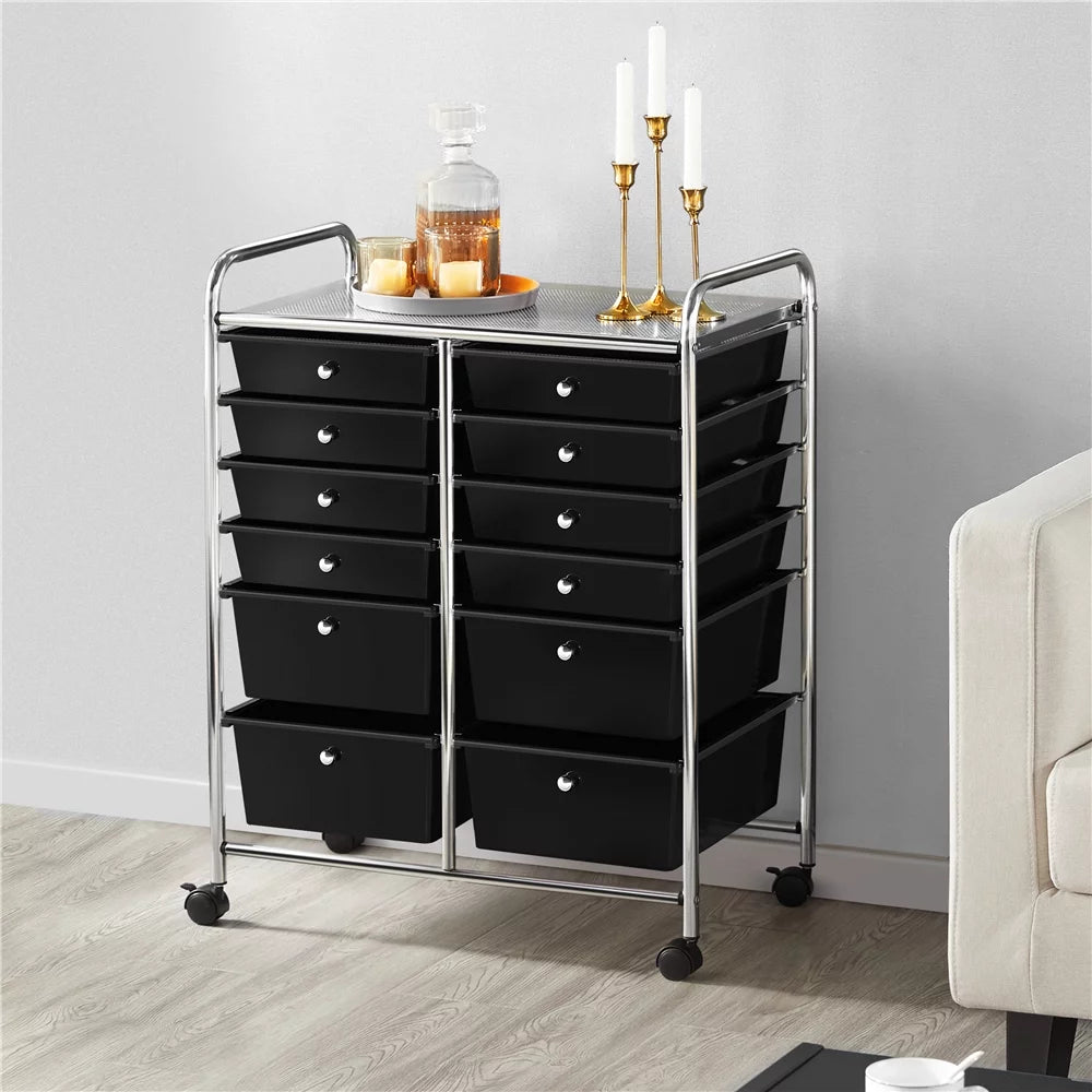 Black 12 Drawer Rolling Storage Cart T55229