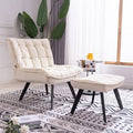 Beige Velvet Accent Chair with Ottoman U701
