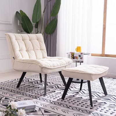 Beige Velvet Accent Chair with Ottoman U701
