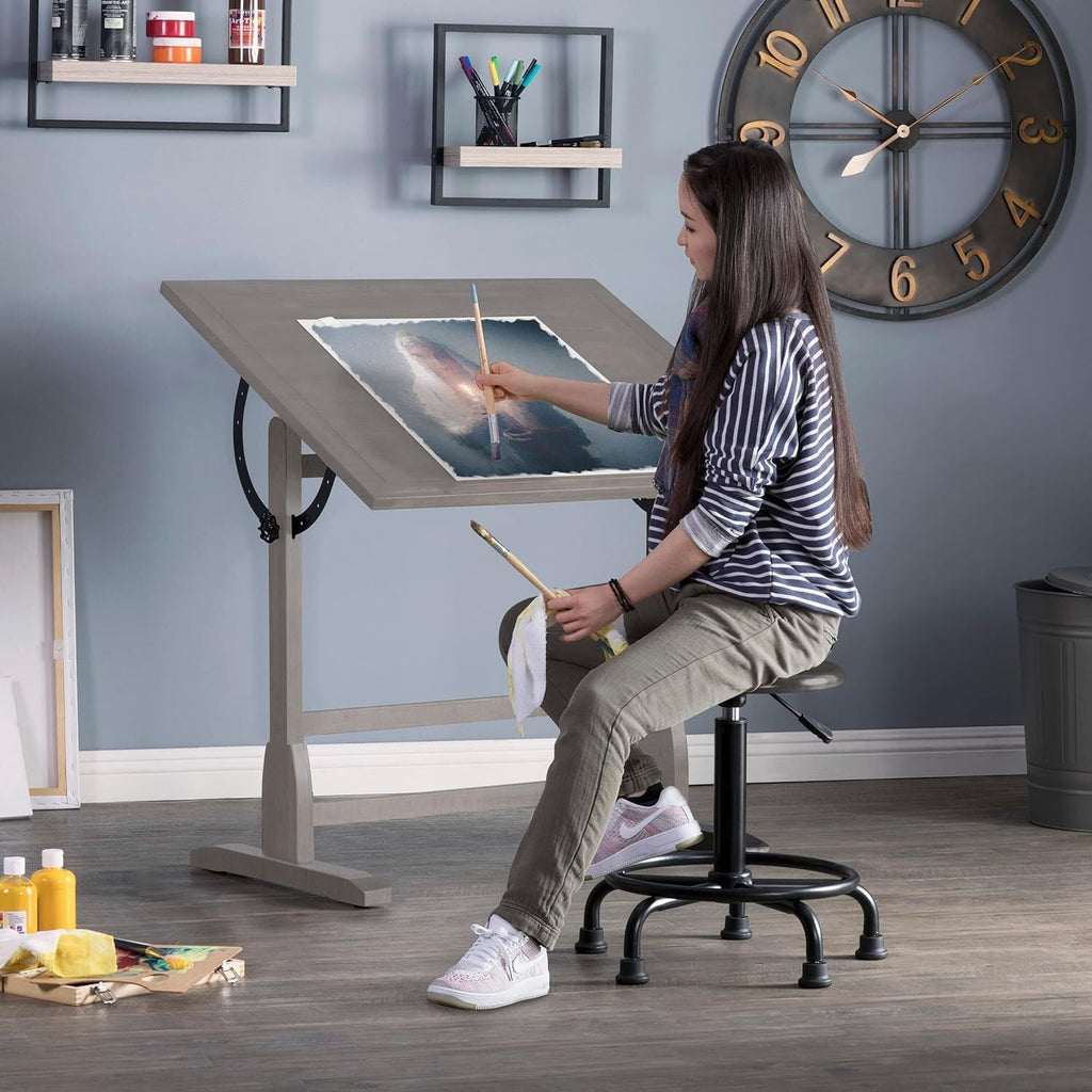 Vintage Drawing Drafting Table with Pencil Ledge - 36" W x 24" D - Slate Gray - Adjustable Tilting Top Q800251