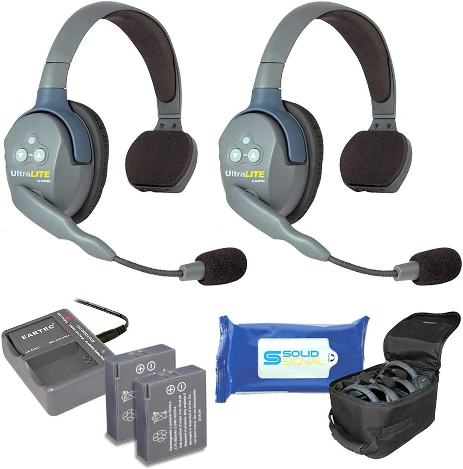 Full Duplex Wireless Headset Communication for 4 Users, 1 Single Ear and 3 Dual Ear Headsets with Cleaning Wipes Bundle Q863