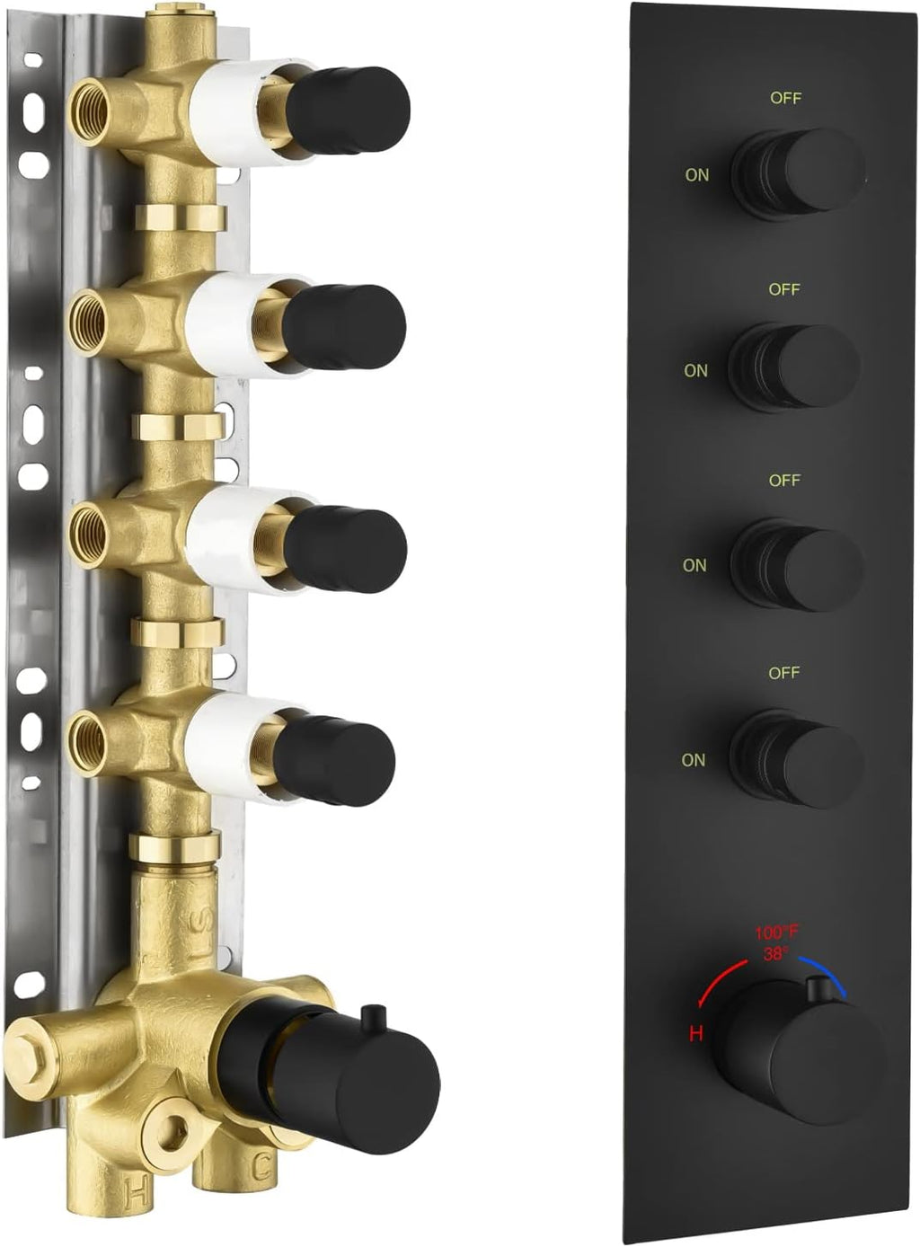 Matte Black Solid Brass Shower Diverter Thermostatic Mixer Valve with Trim W37742