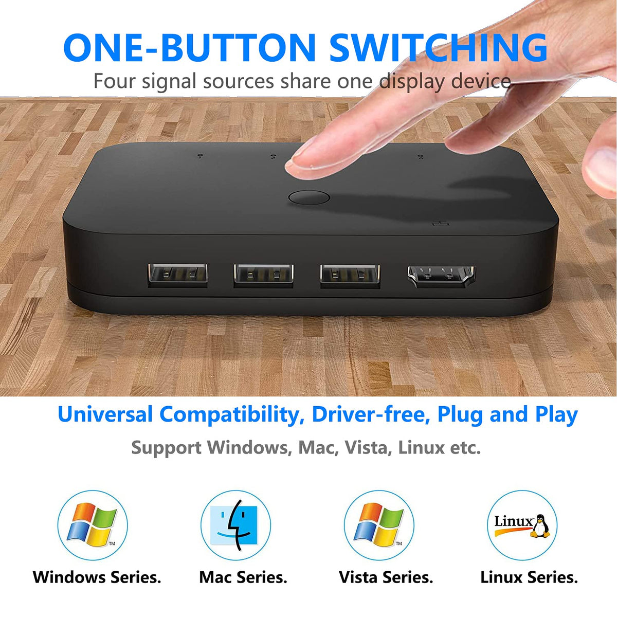 HDMI KVM Switch 4 Port with 4 HDMI Cables, 3 USB 2.0 Hub, 4K@30Hz R897319