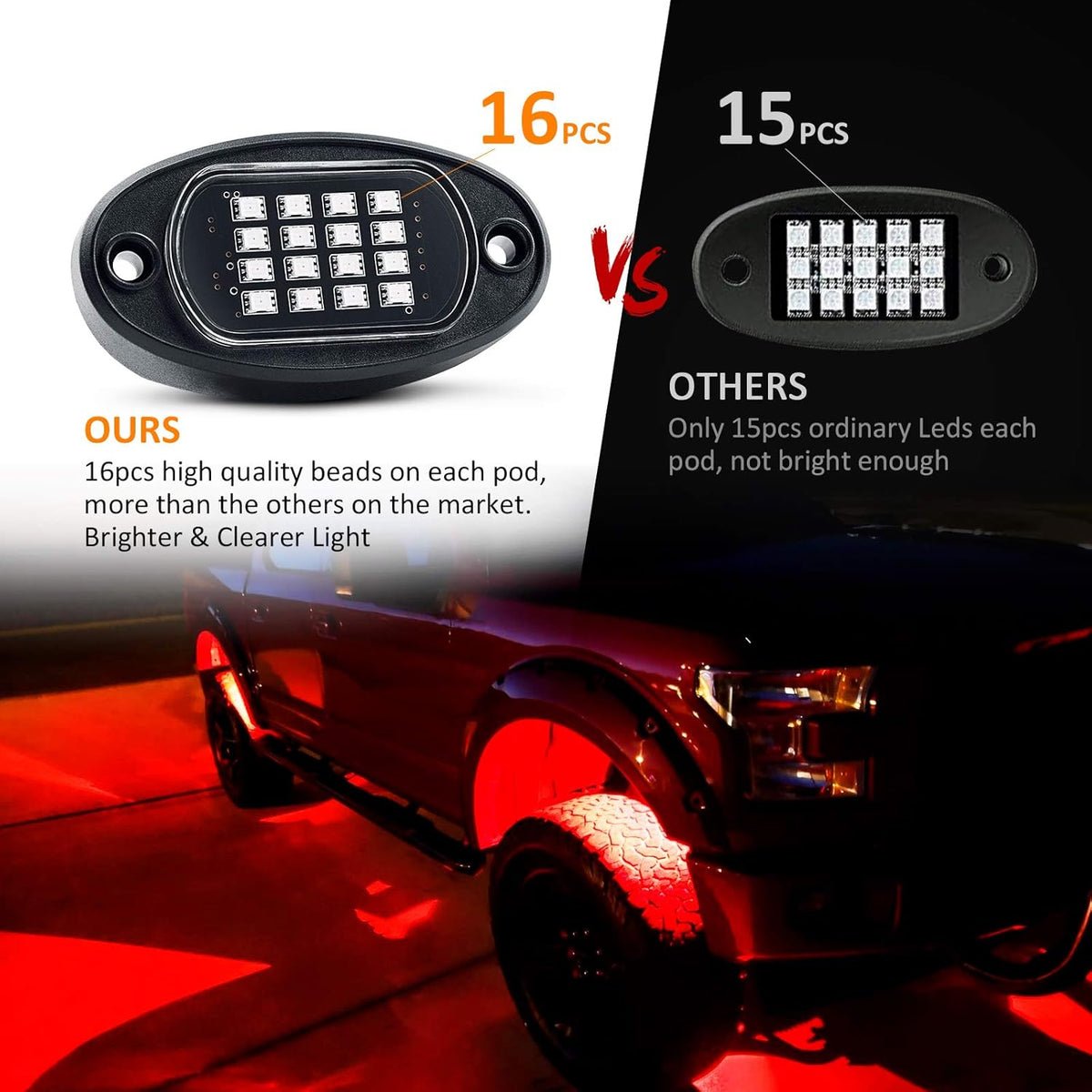 RGB LED Rock Lights with Remote Control, Music Sync Waterproof Underglow Lighting Kit P850