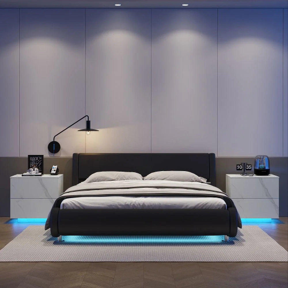 White 2 Drawer LED Nightstands I782569