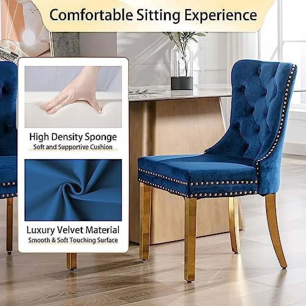 Velvet Dining Chairs Set of 4 Button Tufted Upholstered Wood Legs A352631