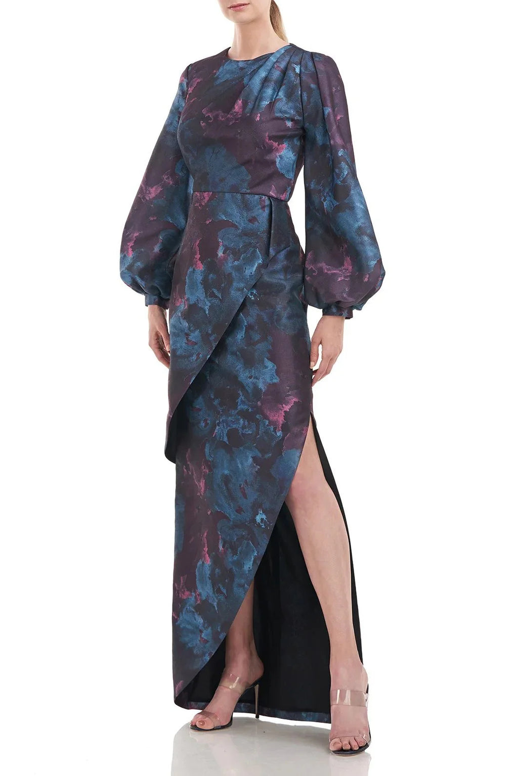 Deep Teal Floral Jacquard Dress I21832