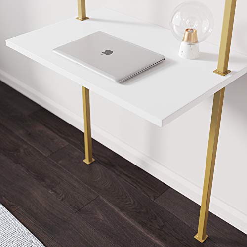 White/Gold Brass 2-Shelf Wall Mount Desk N544883