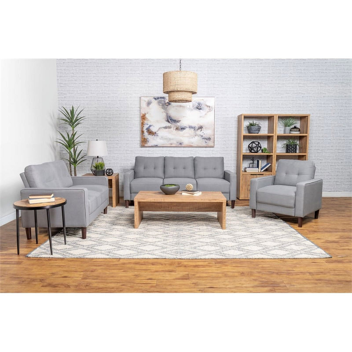 Gray Upholstered Fabric Sofa with Track Arms C42568