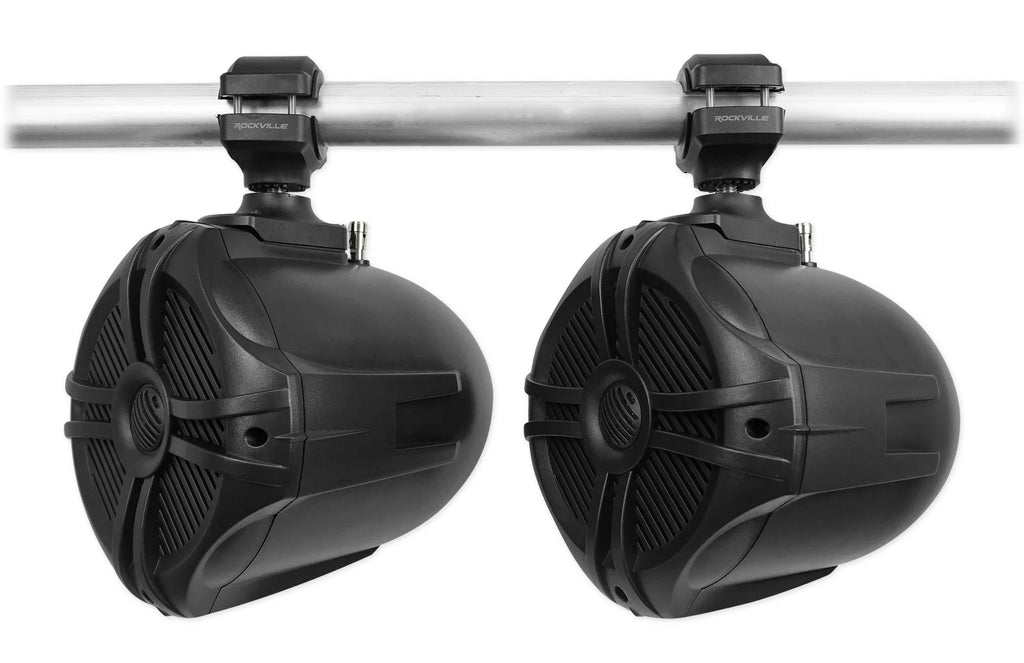 Black 6.5" Marine Wakeboard Swivel Speakers with Amp and Receiver V5098
