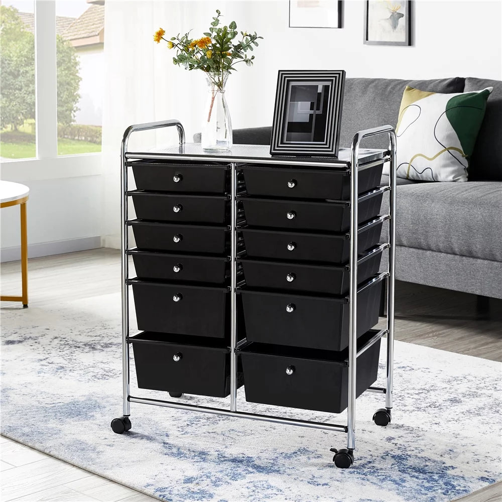 Black 12 Drawer Rolling Storage Cart T55229