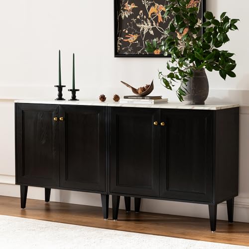 Black Storage Cabinet with Faux Marble Top and Adjustable Shelves T134910
