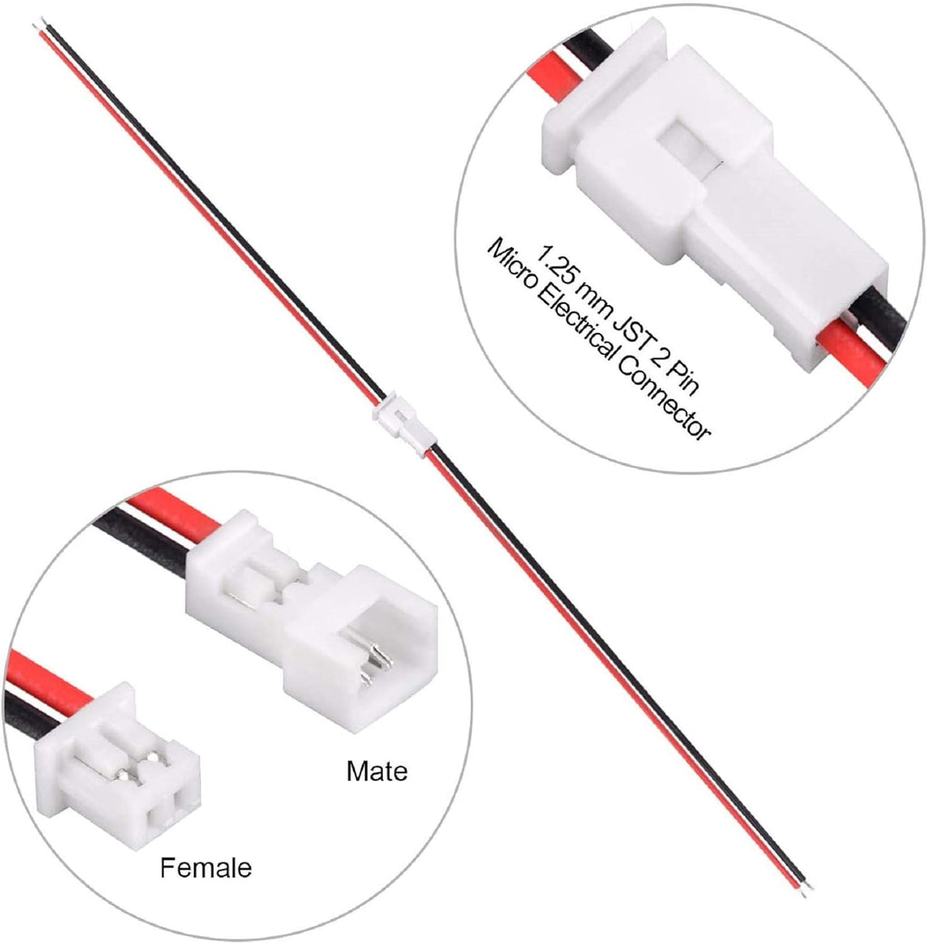 30 Pairs JST 1.25mm 2 Pin Micro Male Female Connector Plug with Red Black Wire Cable 80mm Z45757