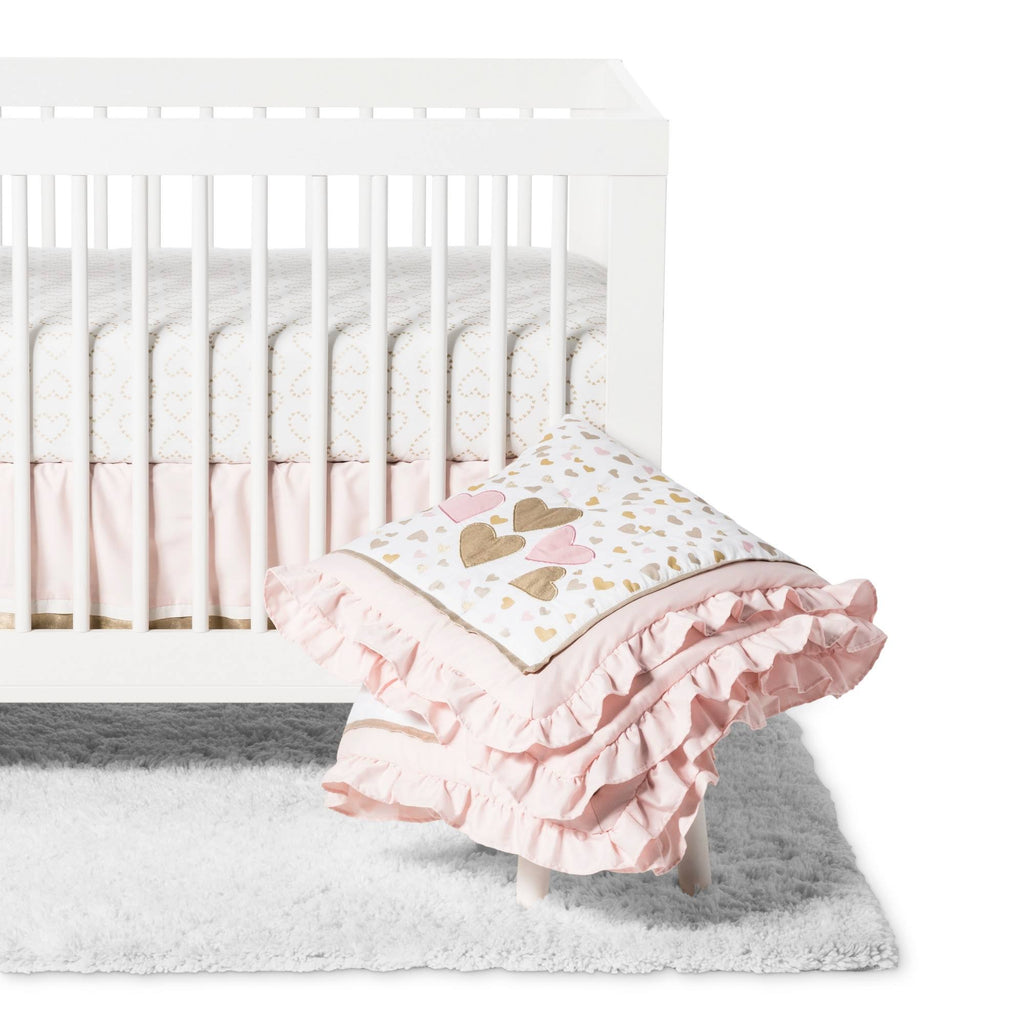 4 Piece Crib Bedding Set in Pink and White Z552