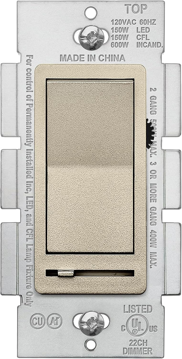 Matte Brown Dimmer Wall Light Switch, Single Pole or 3-Way, 120VAC H918034