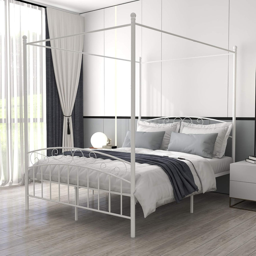 Queen Size Black Metal Canopy Bed Frame with Headboard and Footboard E752440